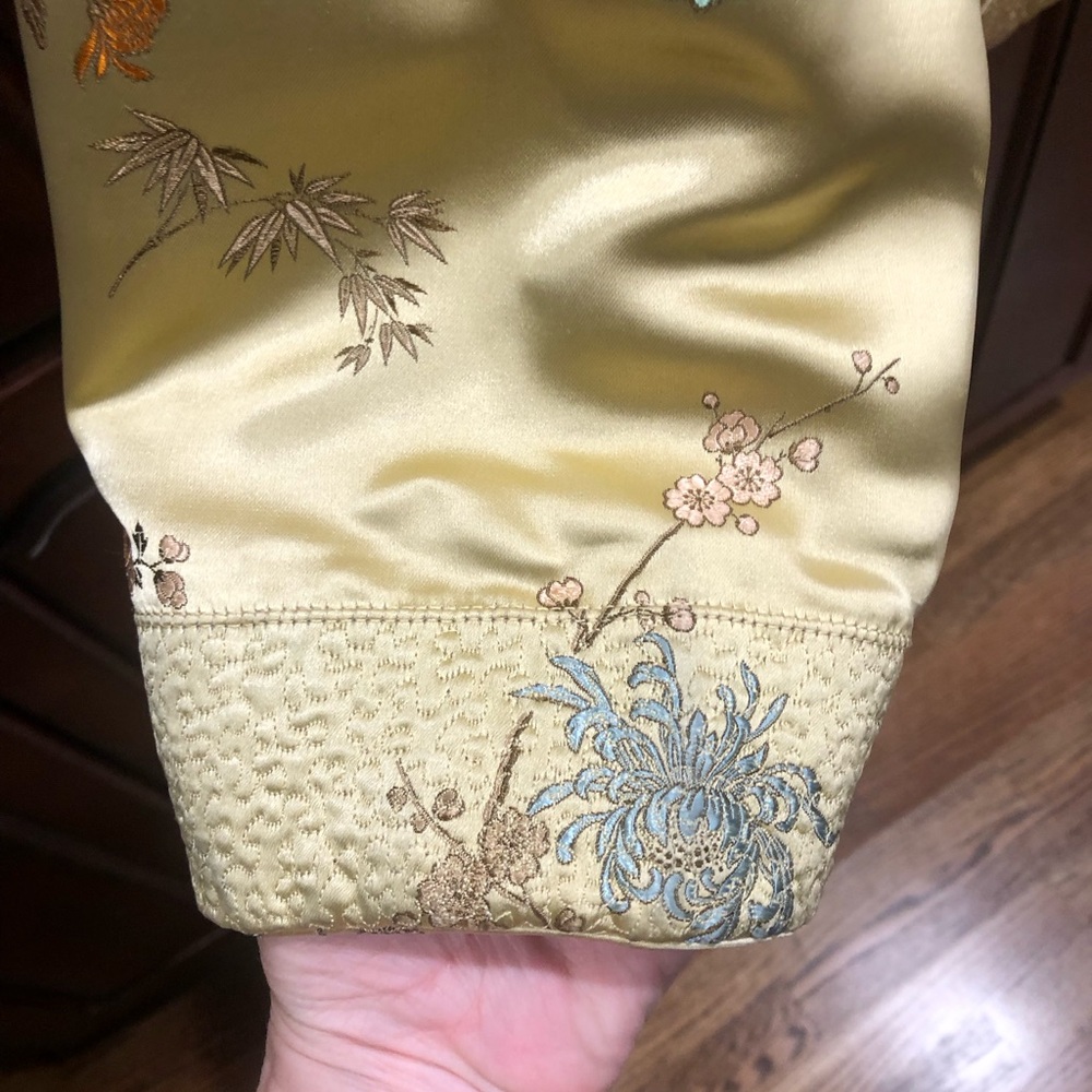 Vintage Chinese Brocade Jacket Sz 38 (M) Gold Floral Mandarin Collar Reversible - Picture 7 of 16